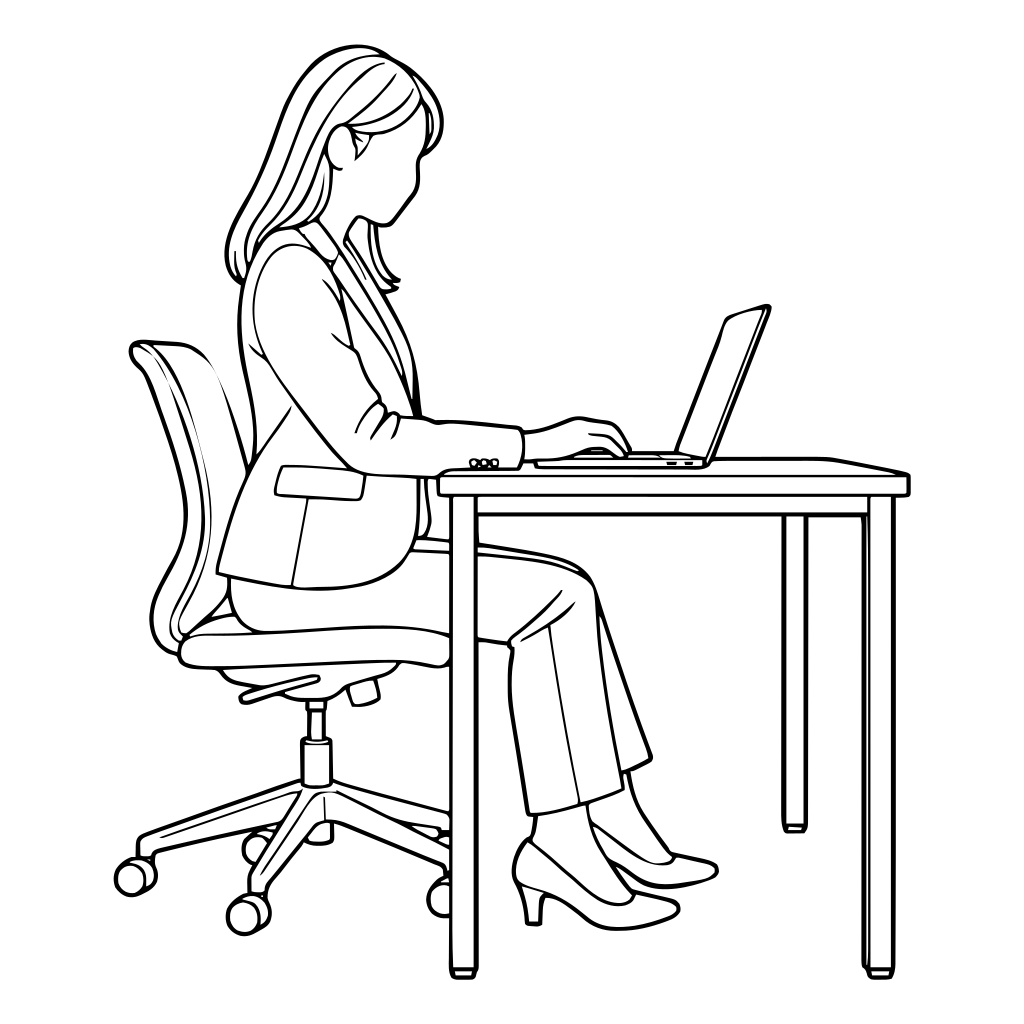 ノートPCに入力する人のイラスト（線画）