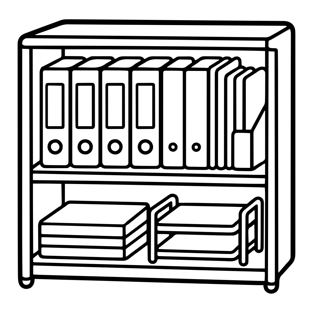 オープン書類棚のイラスト（丸みのあるデフォルメ）