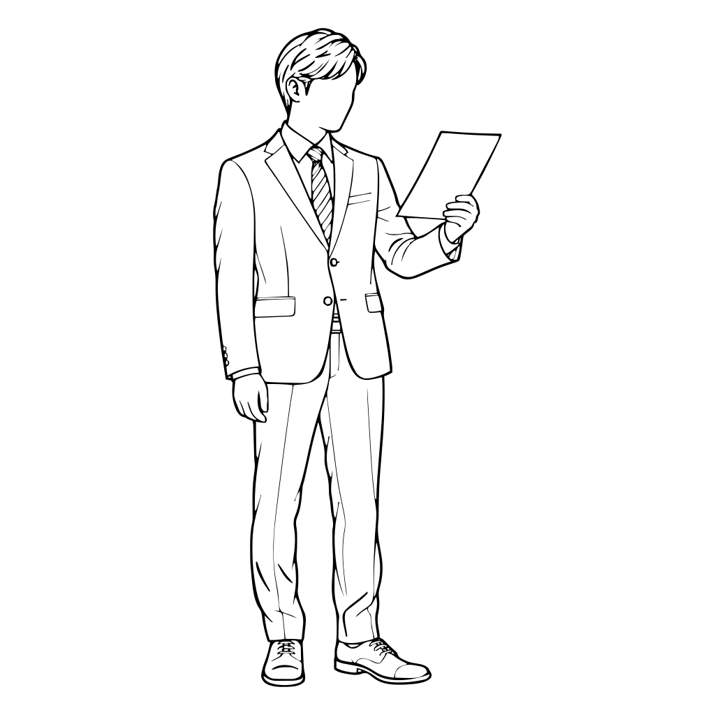 書類を読む人のイラスト（線画）