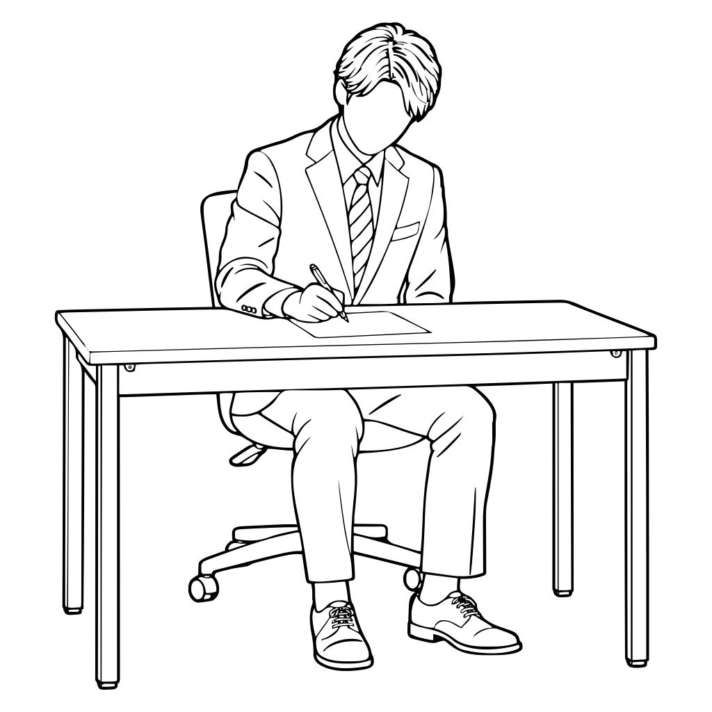 書類に記入する人のイラスト（線画）