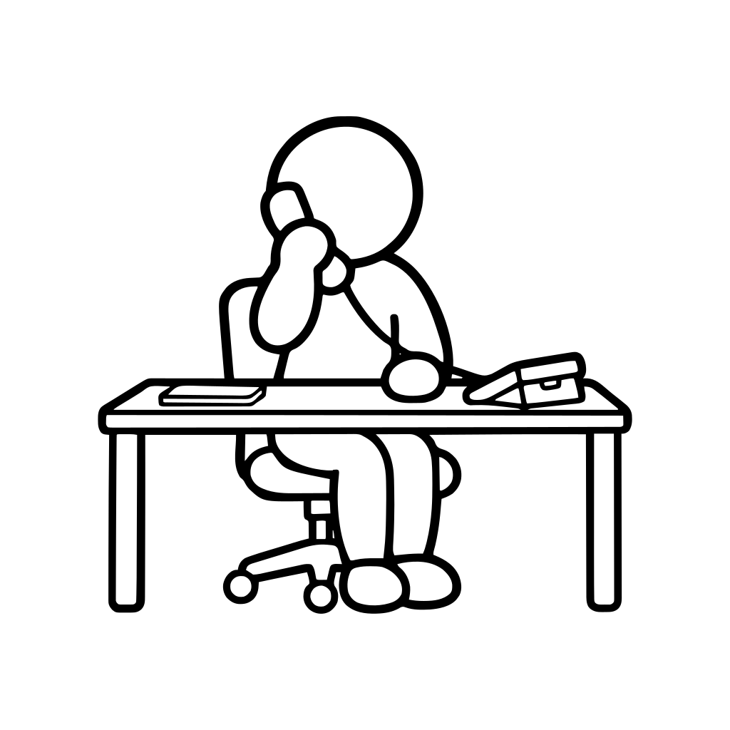 固定電話で話す人のイラスト（丸みのあるデフォルメ）