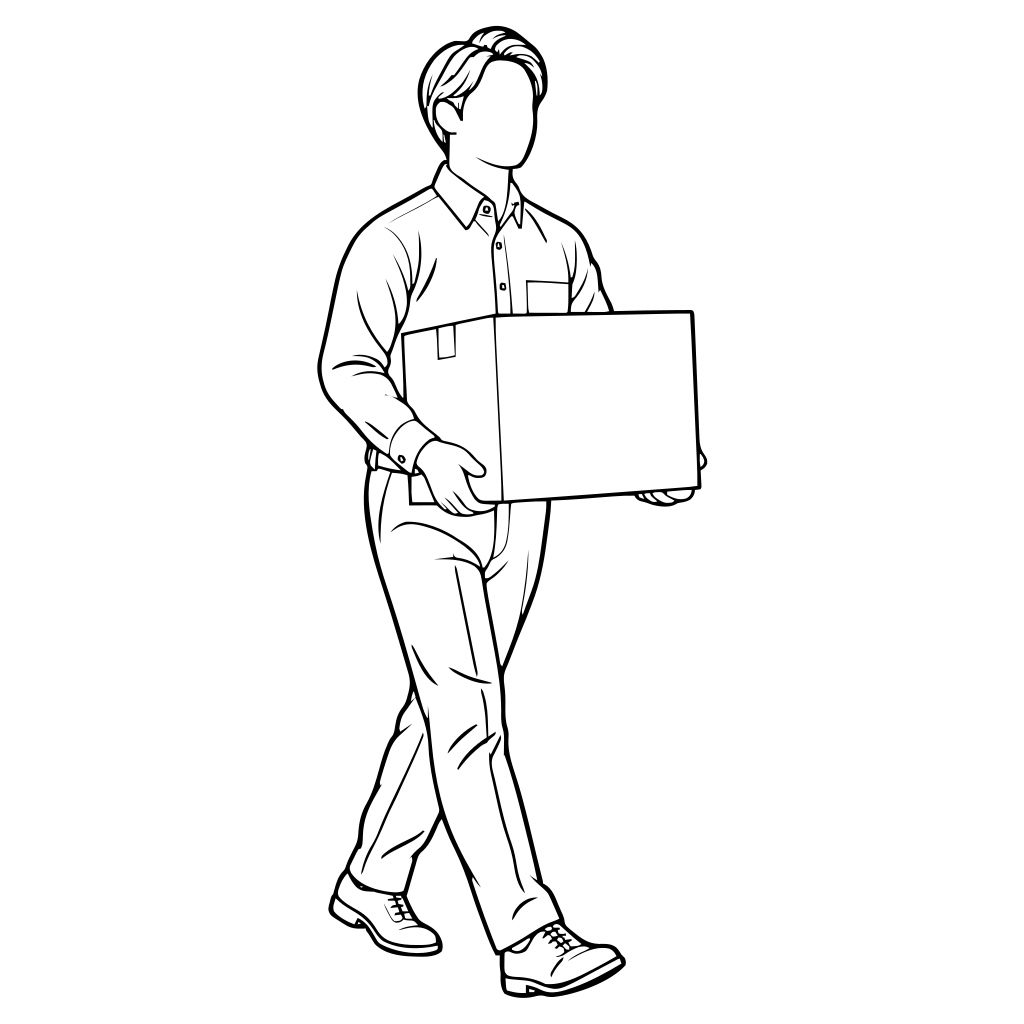 段ボール箱を運ぶ人のイラスト（線画）