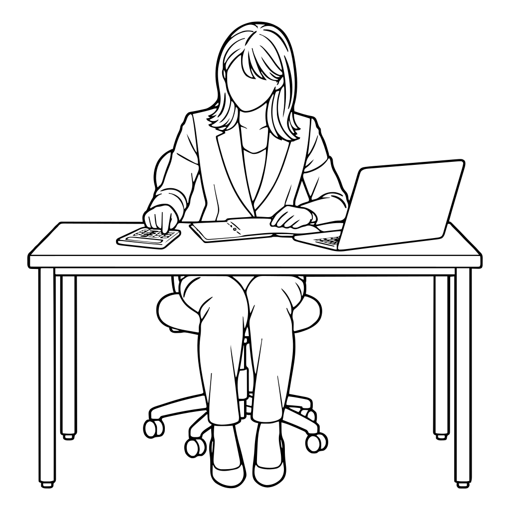 電卓で計算するのイラスト（線画）
