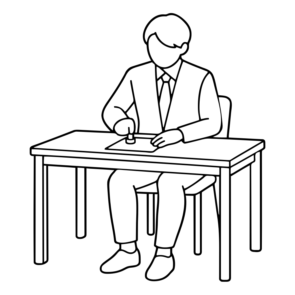 書類に押印するのイラスト（シンプル）