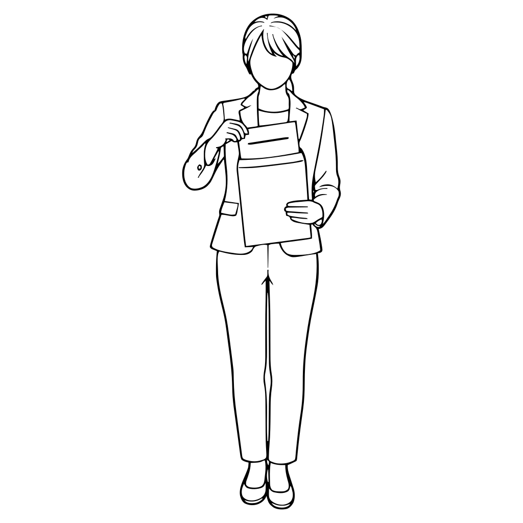 封筒に書類を入れるのイラスト（線画）