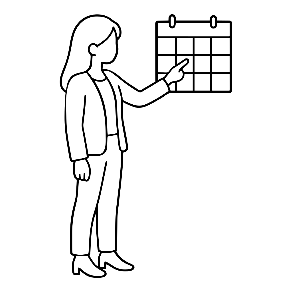 壁のカレンダーを指すのイラスト（シンプル）