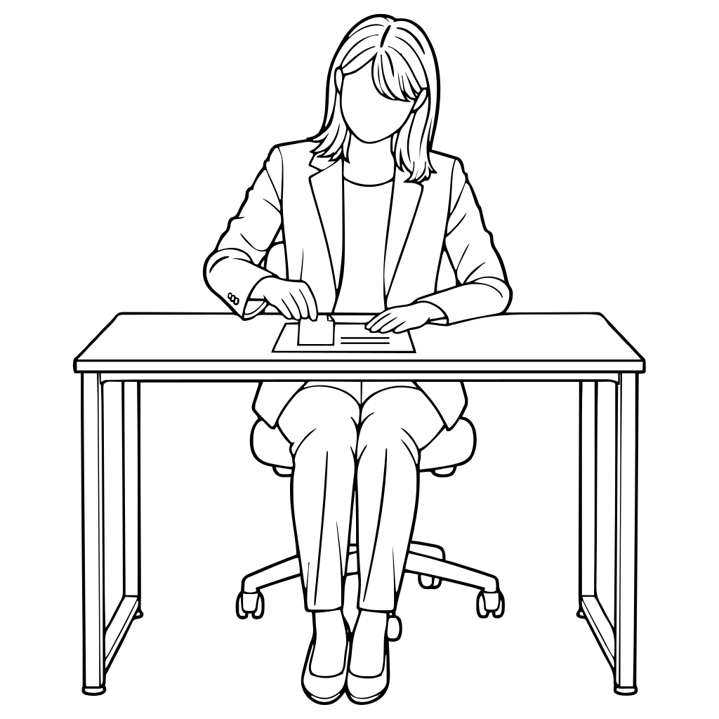 書類に付箋を貼るのイラスト（線画）