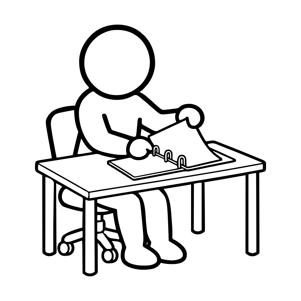 書類をバインダーに綴じるのイラスト（丸みのあるデフォルメ）