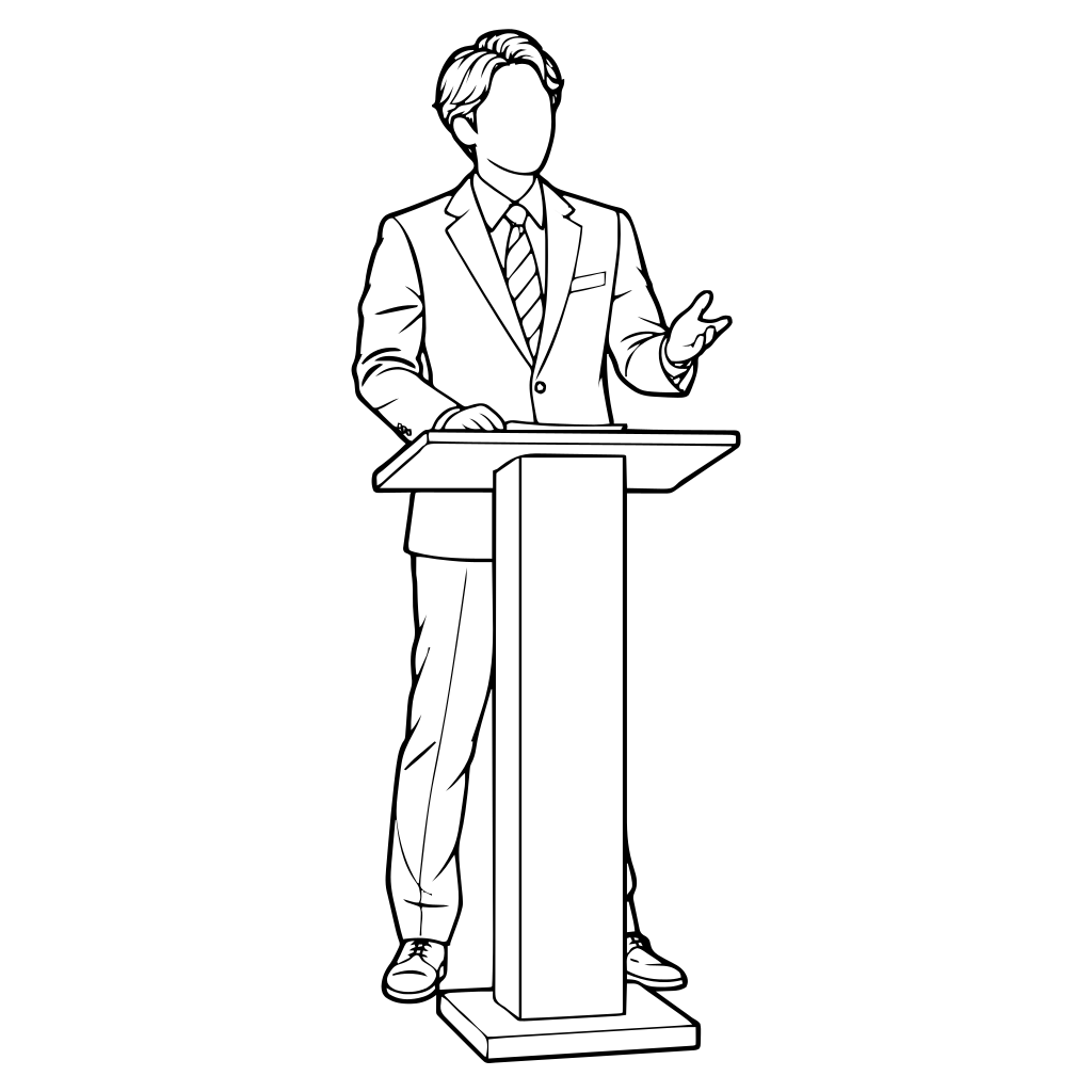 演台で話すのイラスト（線画）