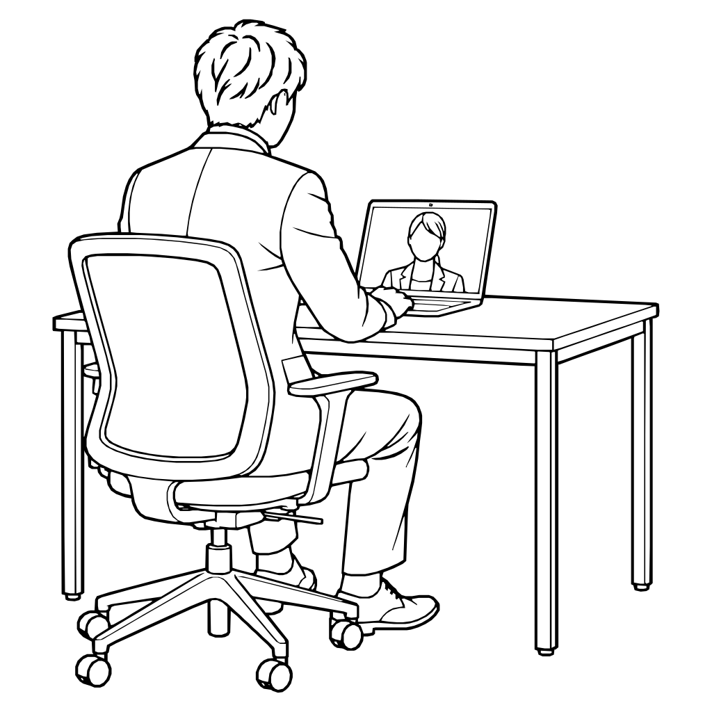 オンライン会議に参加するのイラスト（線画）