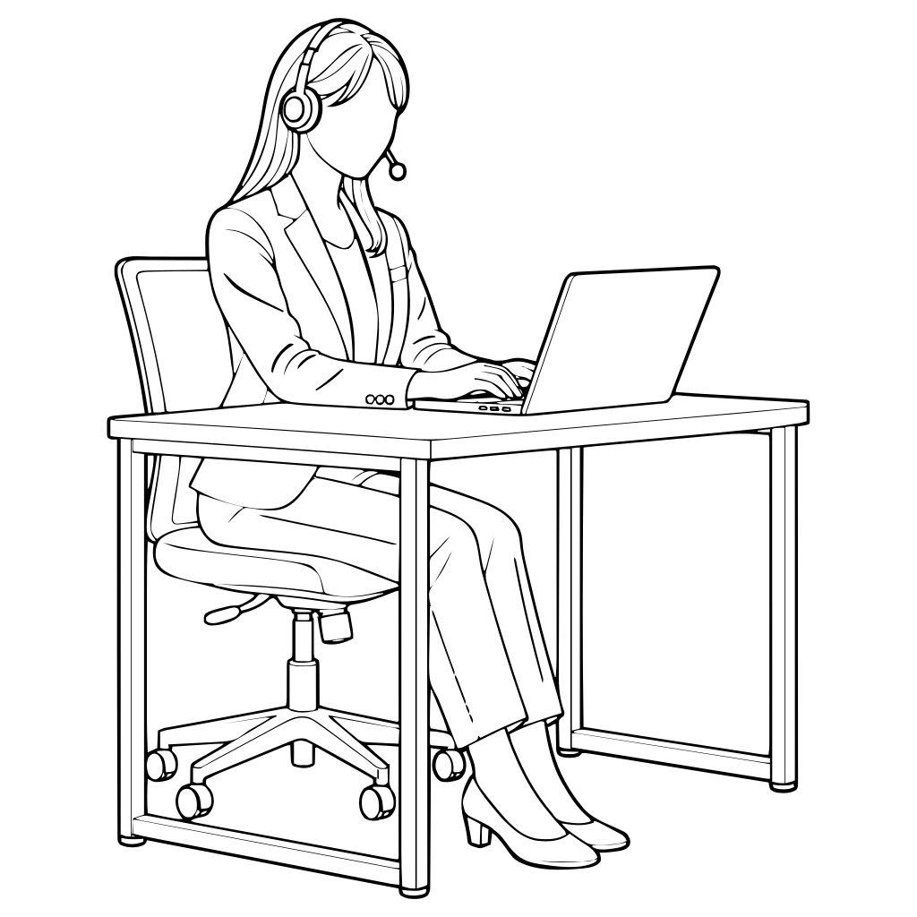 ヘッドセットで応対するのイラスト（線画）
