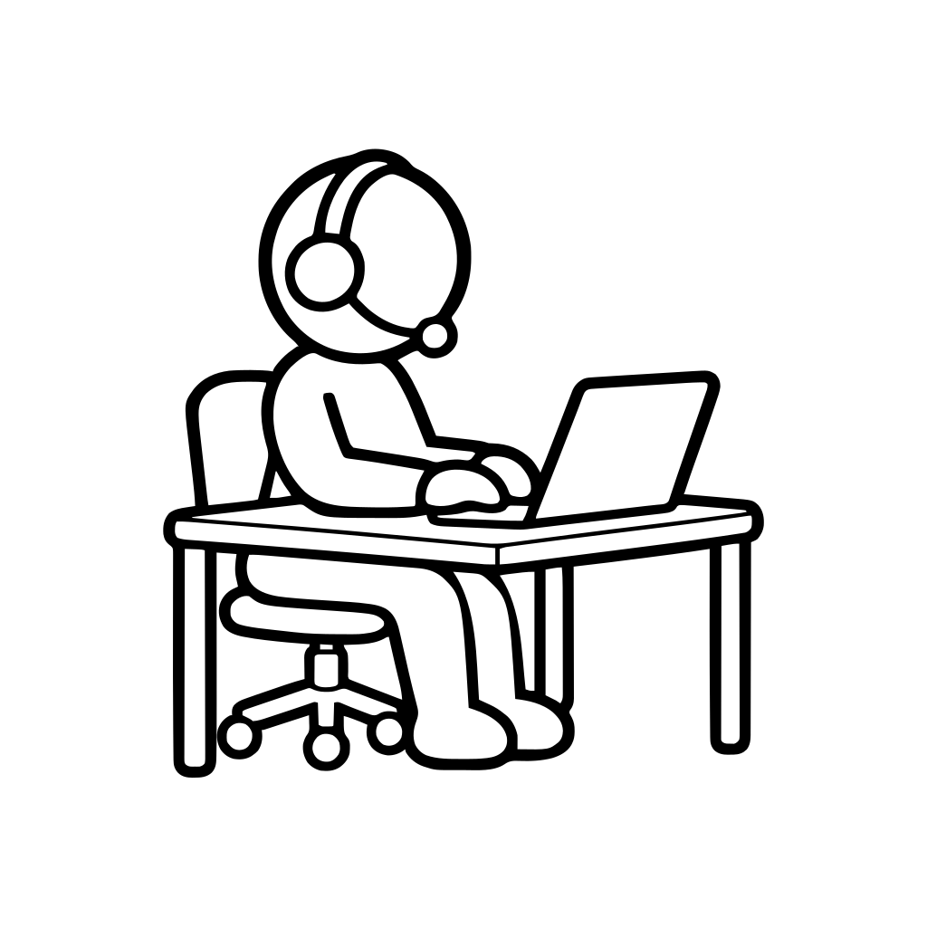 ヘッドセットで応対するのイラスト（丸みのあるデフォルメ）