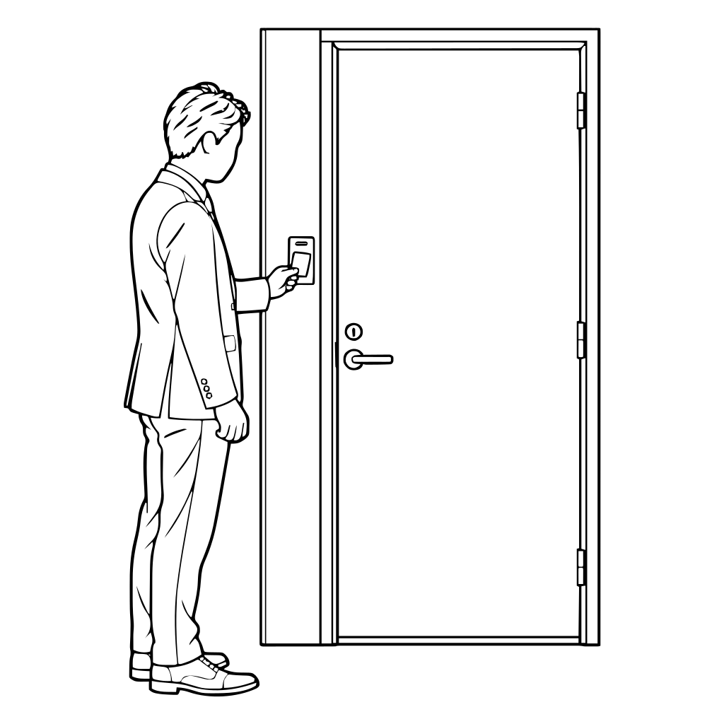 IDカードで入室するのイラスト（線画）