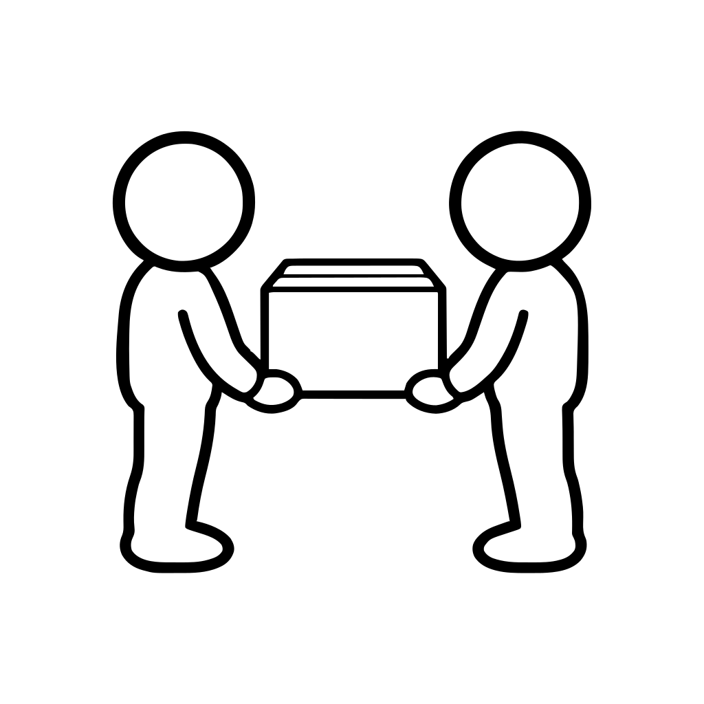 箱を手渡す2人のイラスト（丸みのあるデフォルメ）