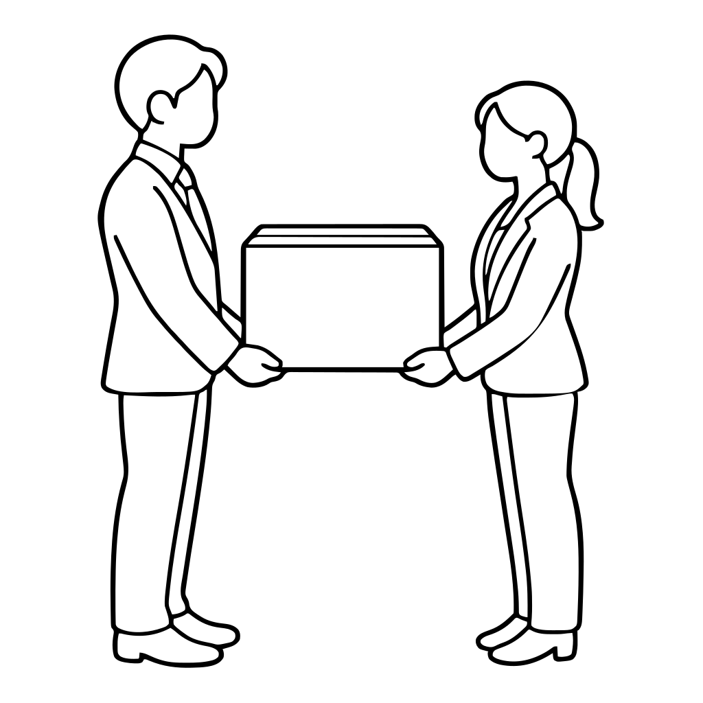箱を手渡す2人のイラスト（シンプル）