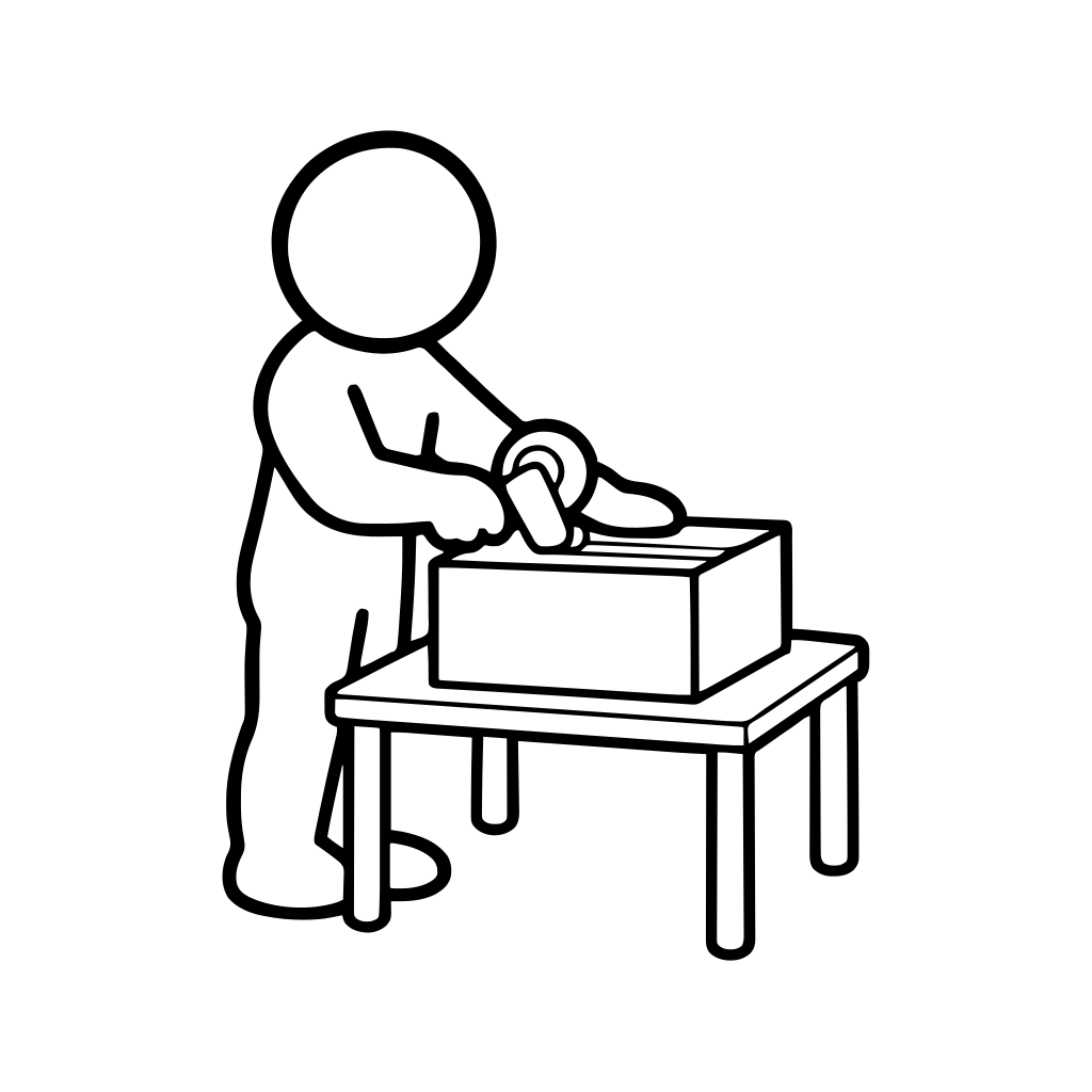 箱をテープで封かんするのイラスト（丸みのあるデフォルメ）