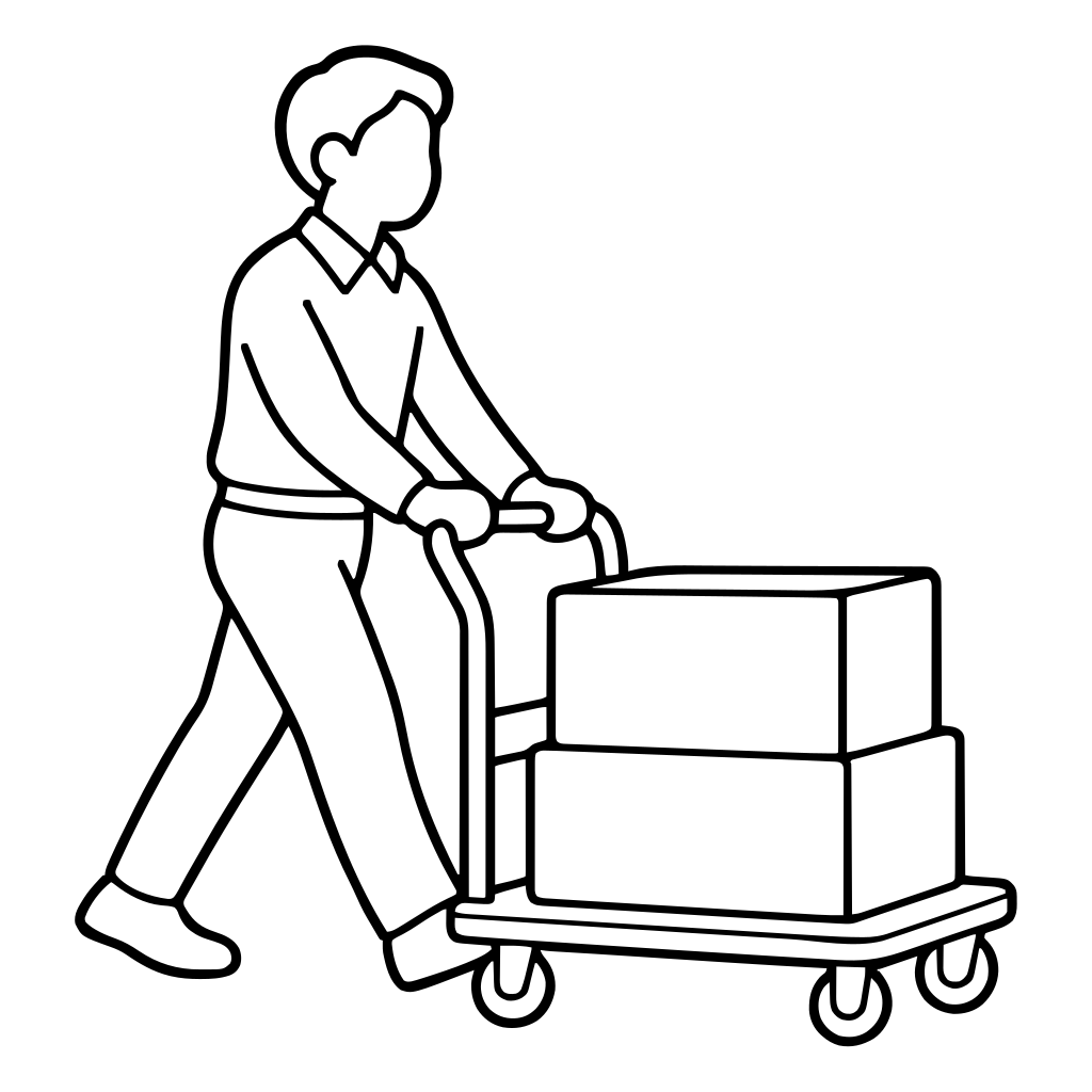 台車で荷物を運ぶのイラスト（シンプル）