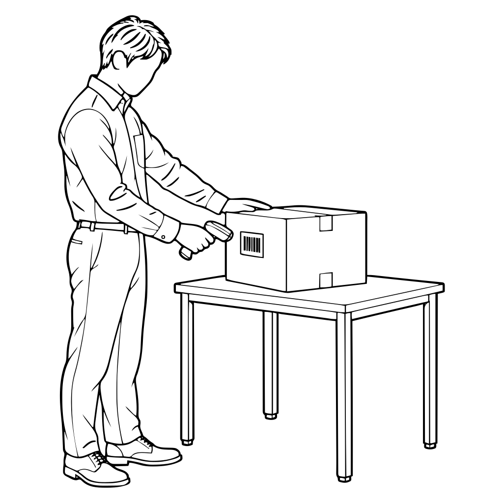 バーコードを読み取るのイラスト（線画）