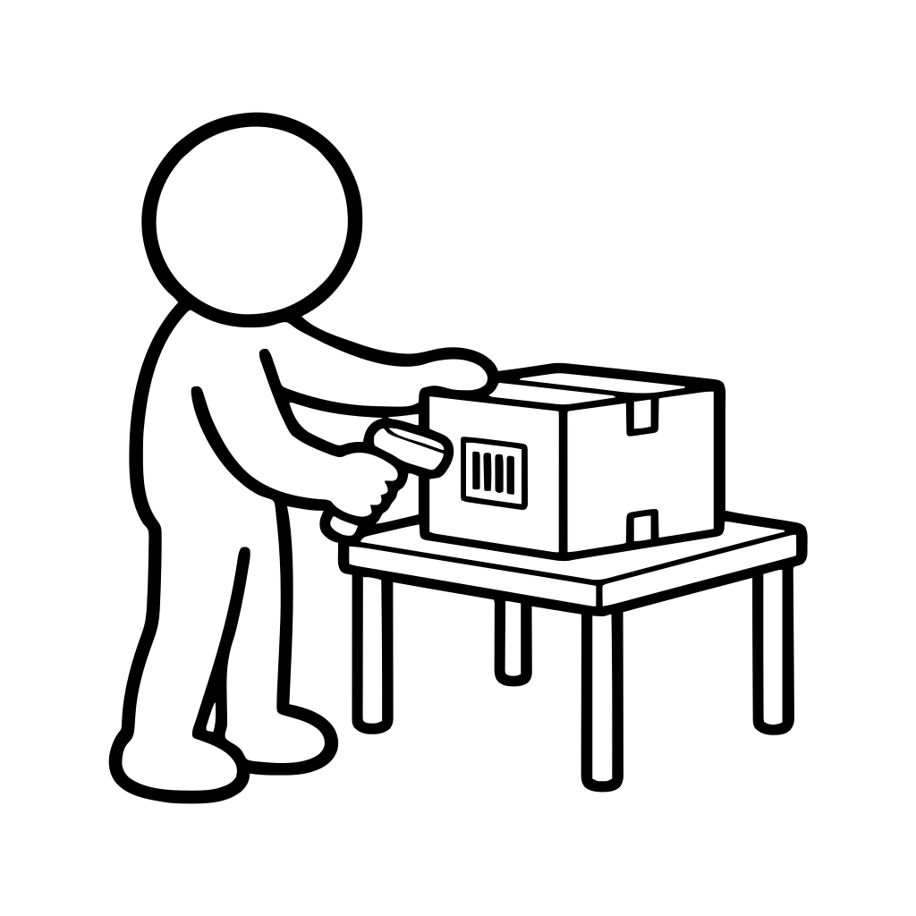 バーコードを読み取るのイラスト（丸みのあるデフォルメ）