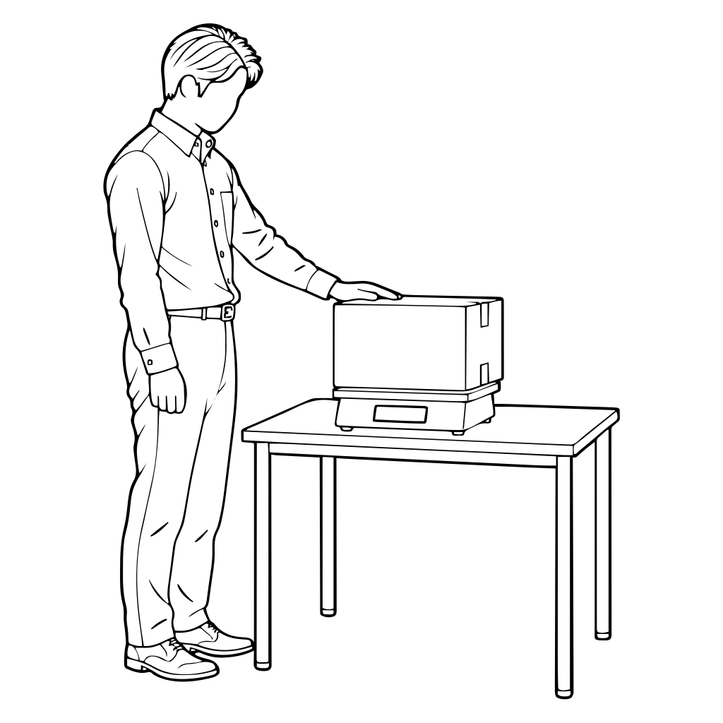 荷物の重量を量るのイラスト（線画）