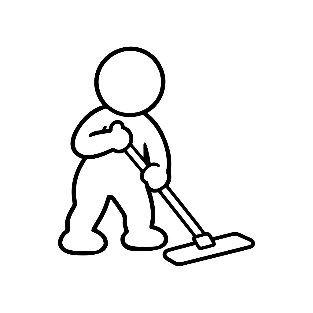 床をモップで清掃するのイラスト（丸みのあるデフォルメ）