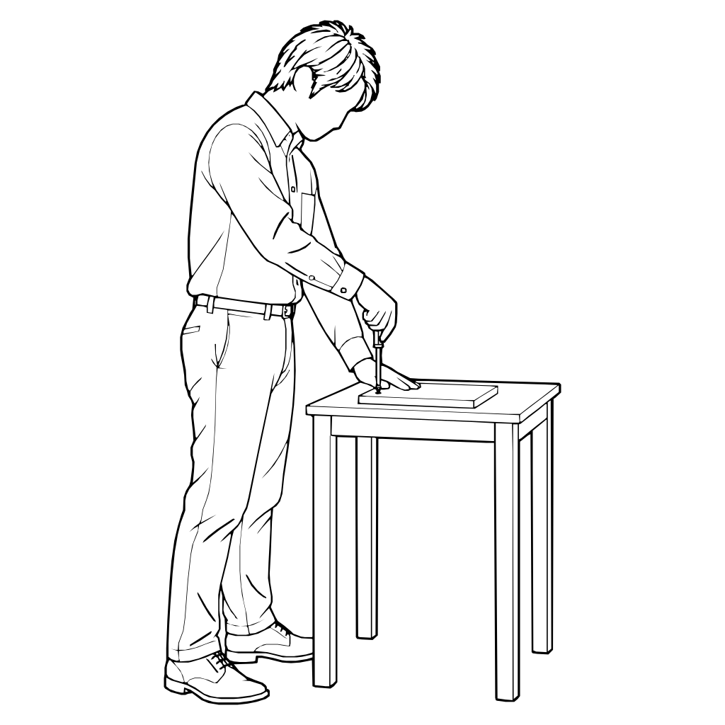 工具でねじを締めるのイラスト（線画）