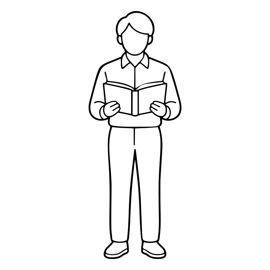 本を開いて調べるのイラスト（シンプル）