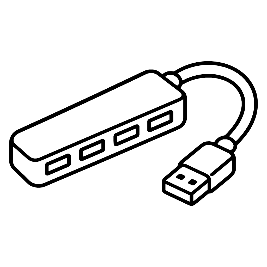 USBハブのイラスト（丸みのあるデフォルメ）