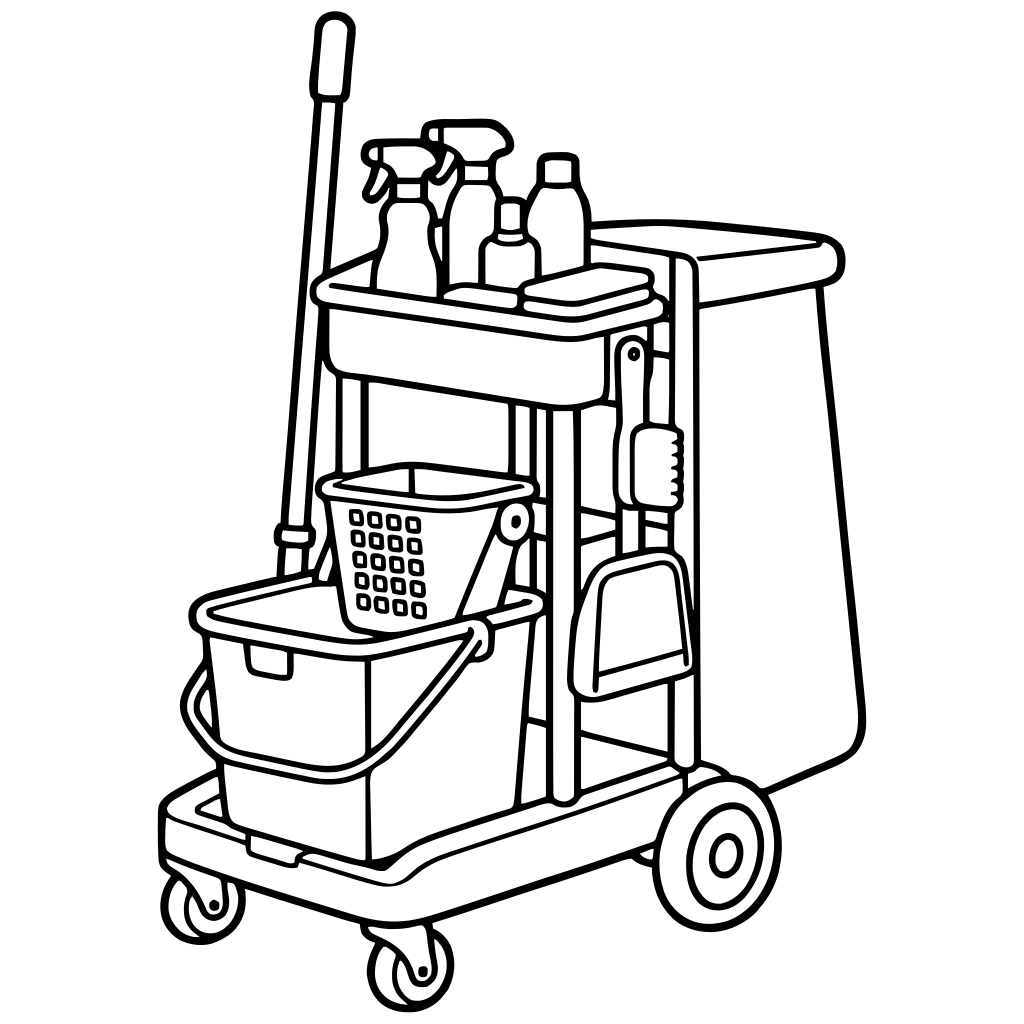 清掃カートのイラスト（シンプル）