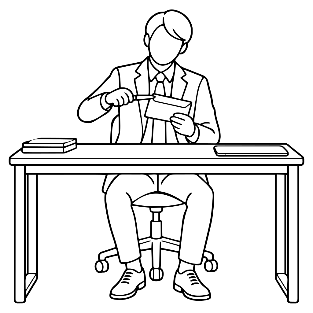 封筒を開封するのイラスト（シンプル）