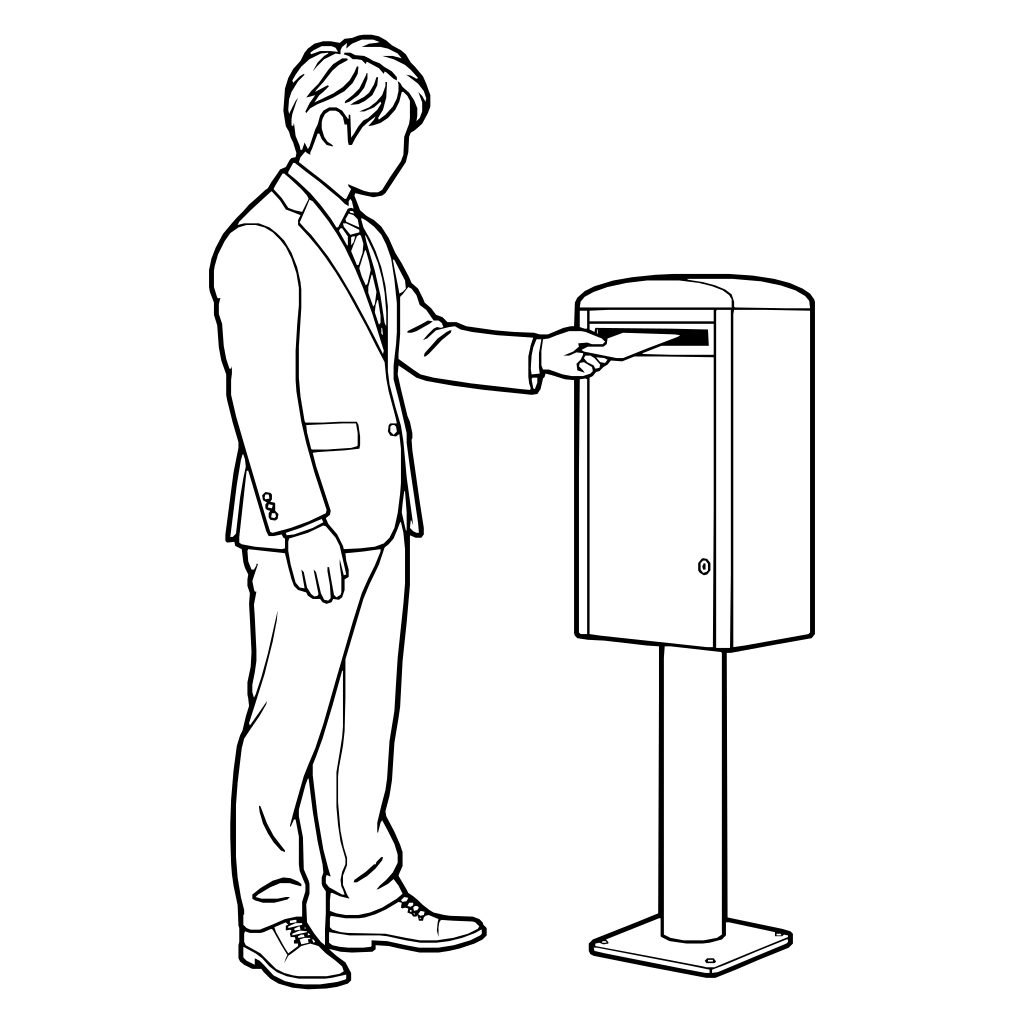 郵便物を投函するのイラスト（線画）