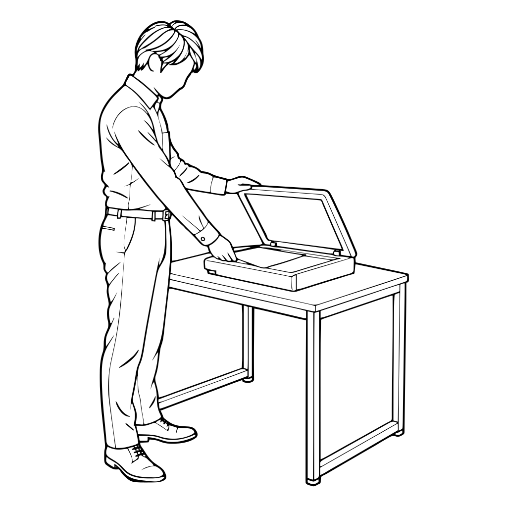スキャナーに原稿を置くのイラスト（線画）