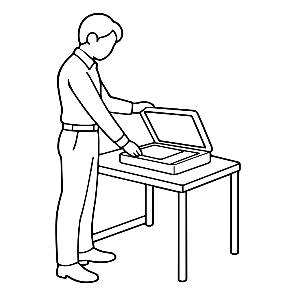 スキャナーに原稿を置くのイラスト（シンプル）