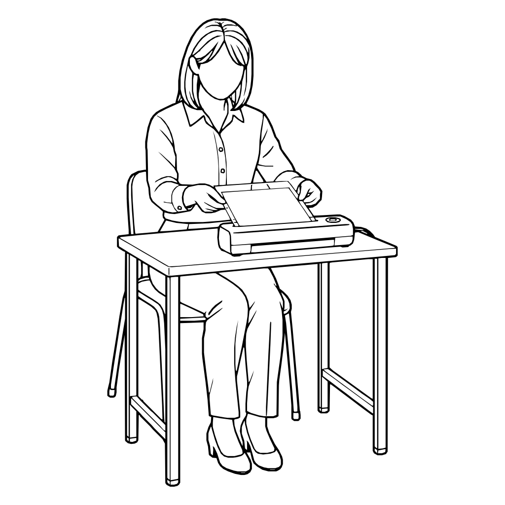 用紙をラミネートするのイラスト（線画）