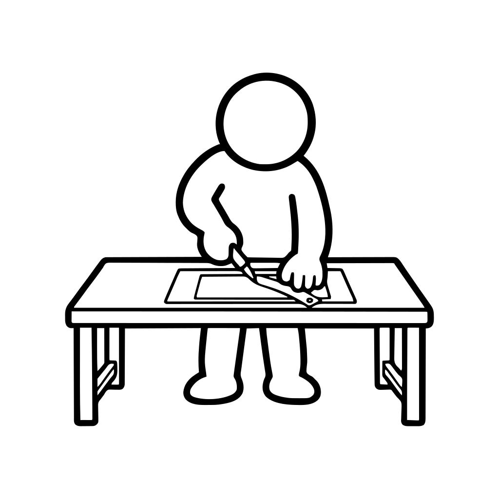 カッターで紙を切るのイラスト（丸みのあるデフォルメ）