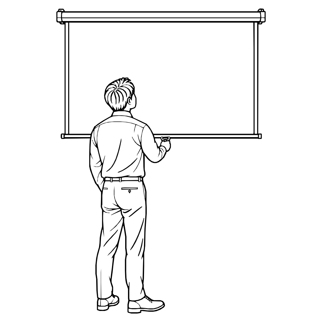 スクリーンを引き下ろすのイラスト（線画）