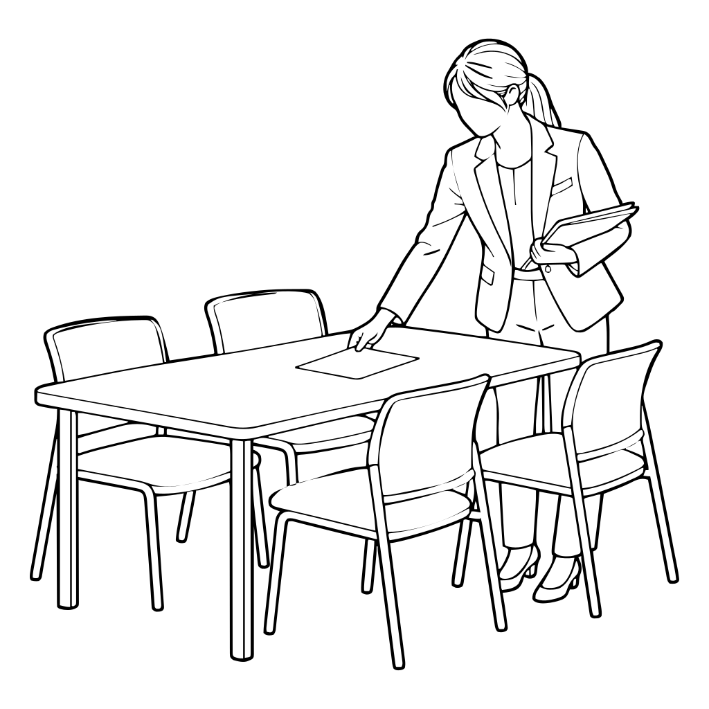 Placing handouts at a seat illustration (Line style)