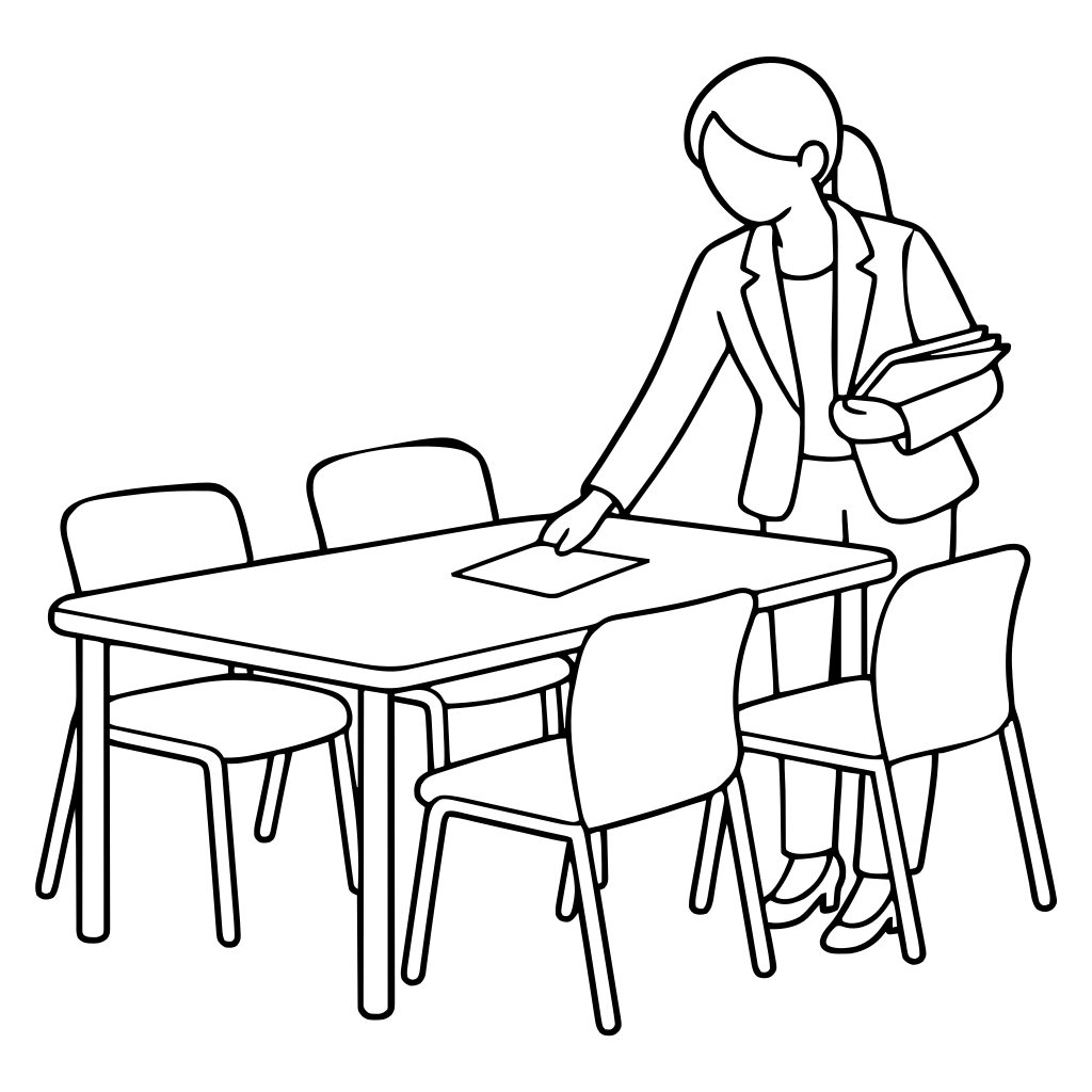 座席に会議資料を置くのイラスト（シンプル）