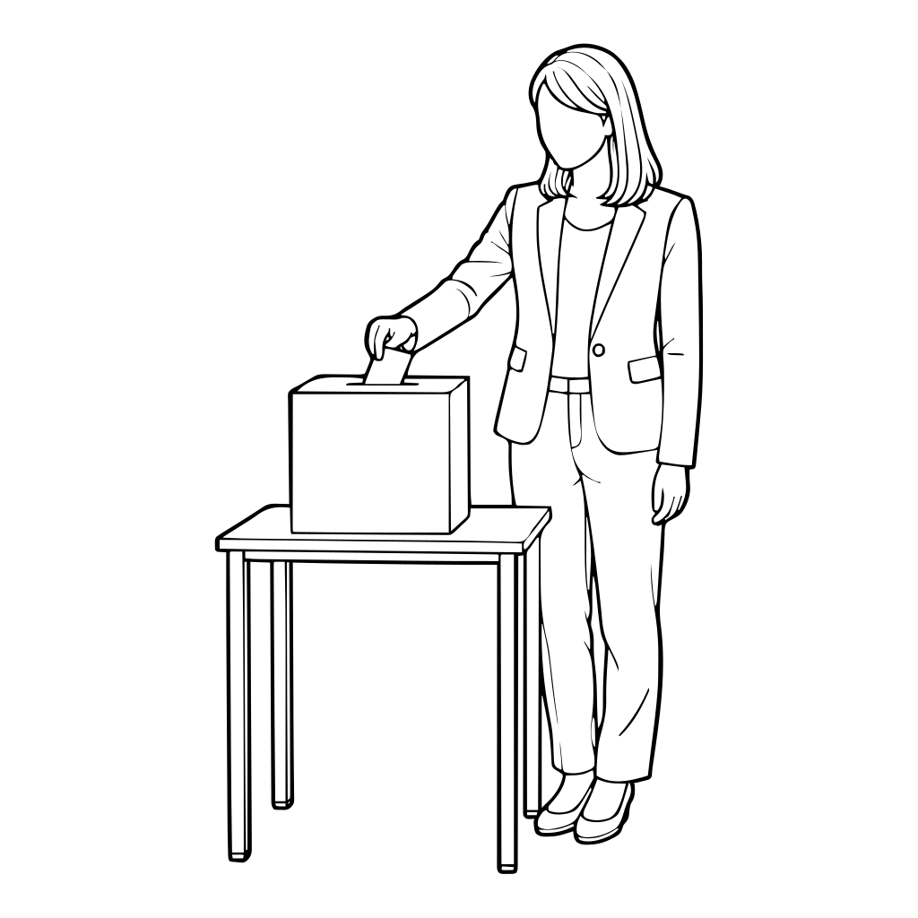 投票用紙を箱に入れるのイラスト（線画）