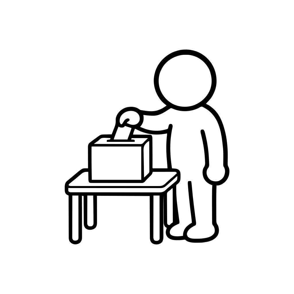 投票用紙を箱に入れるのイラスト（丸みのあるデフォルメ）
