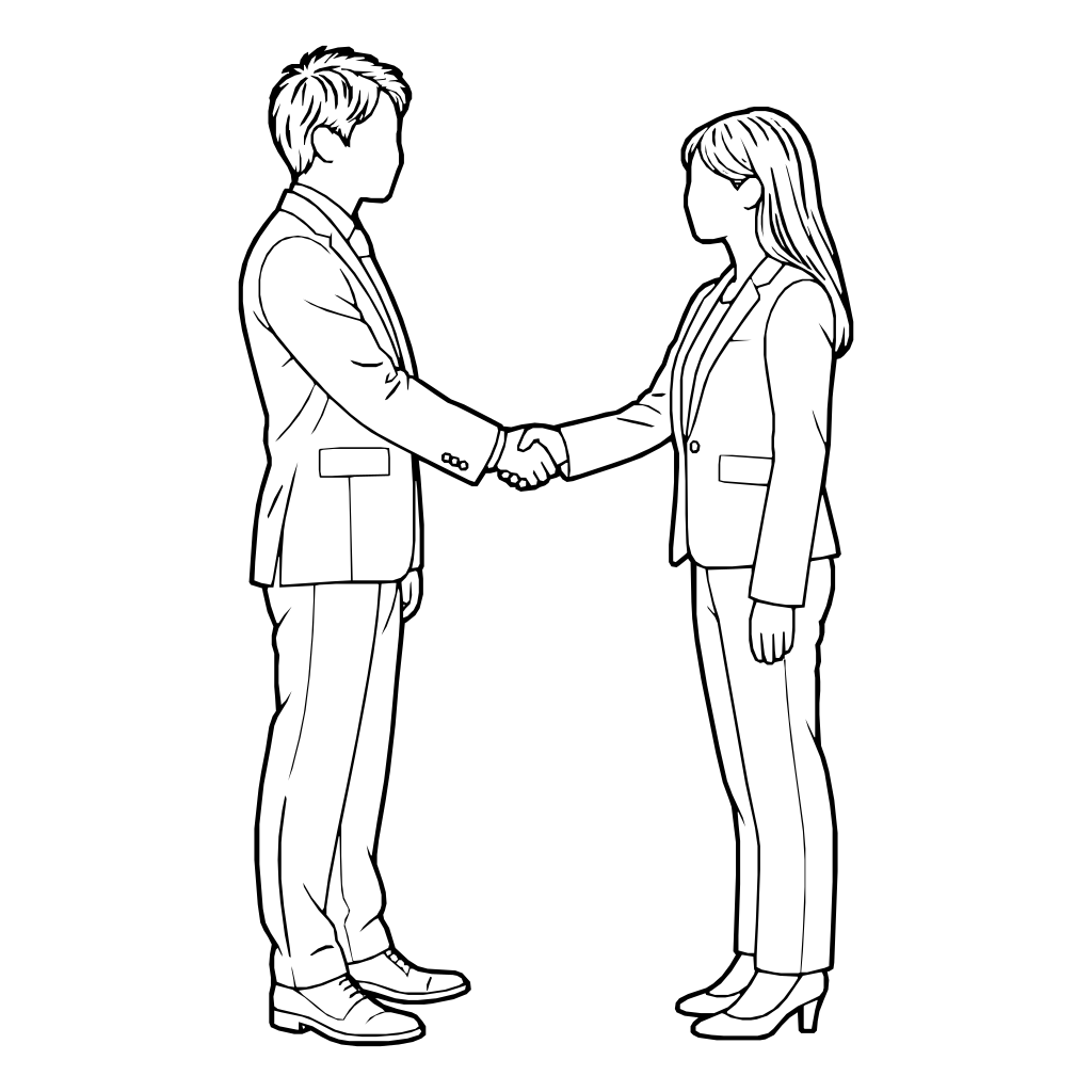 握手する2人のイラスト（線画）