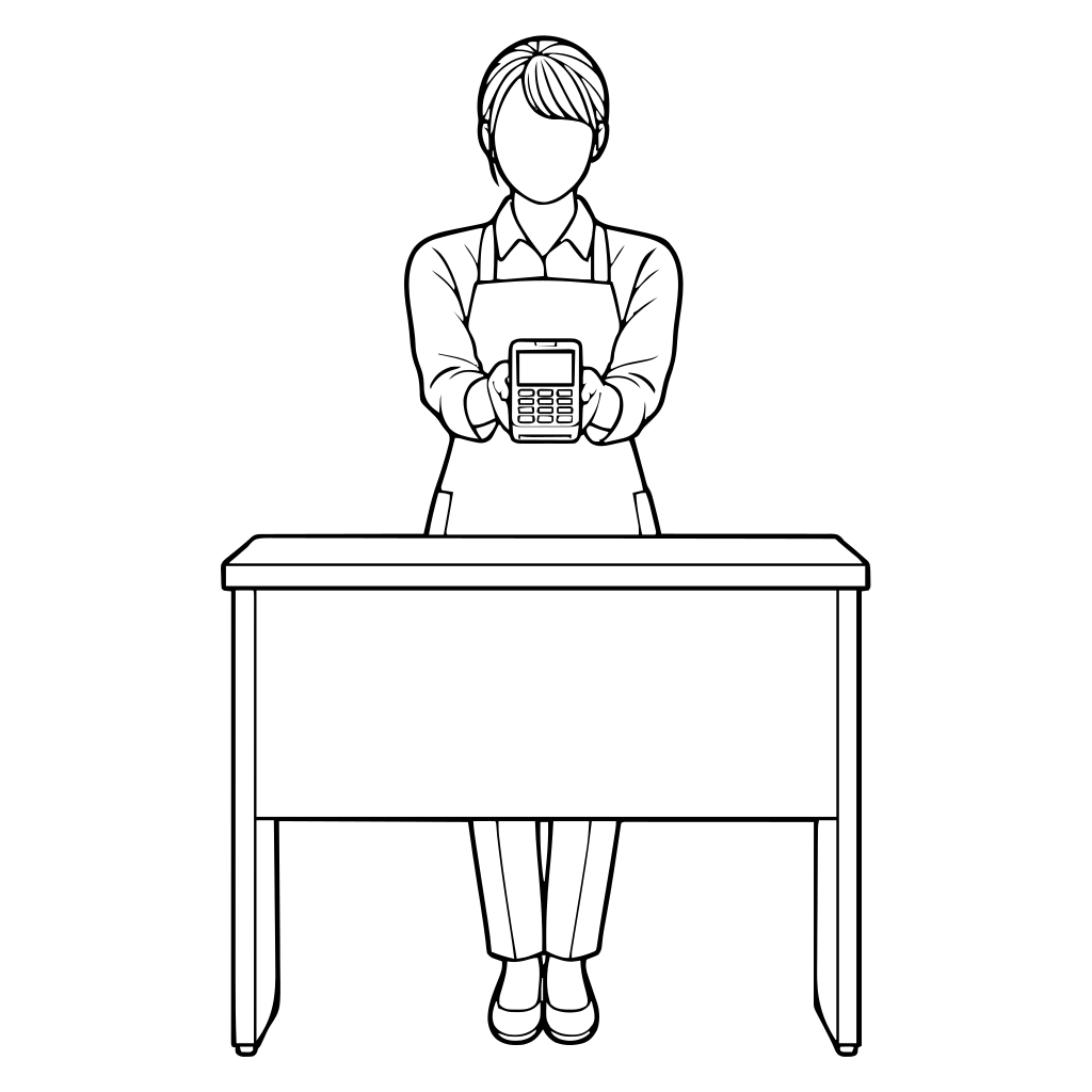 決済端末を差し出すのイラスト（線画）