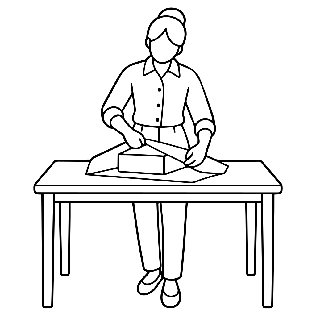 包装紙で商品を包むのイラスト（シンプル）
