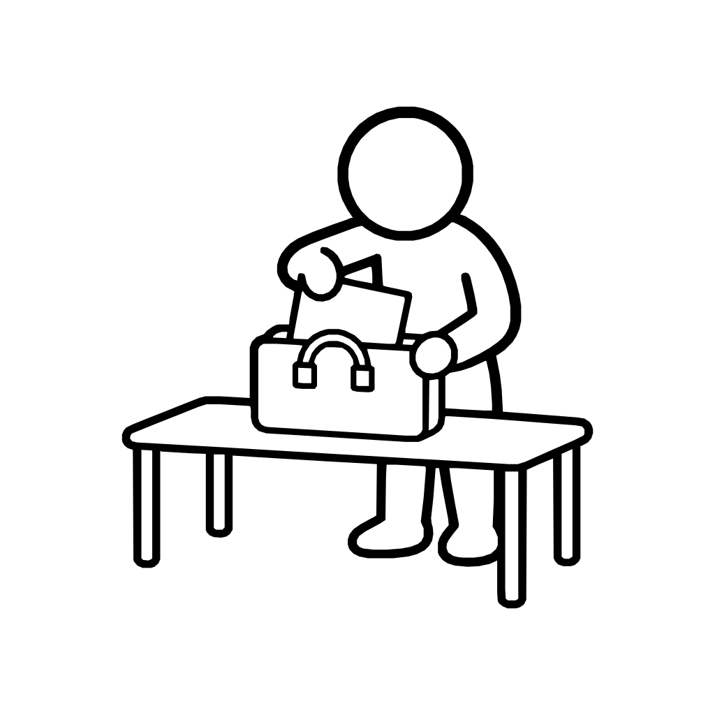 鞄から資料を出すのイラスト（丸みのあるデフォルメ）