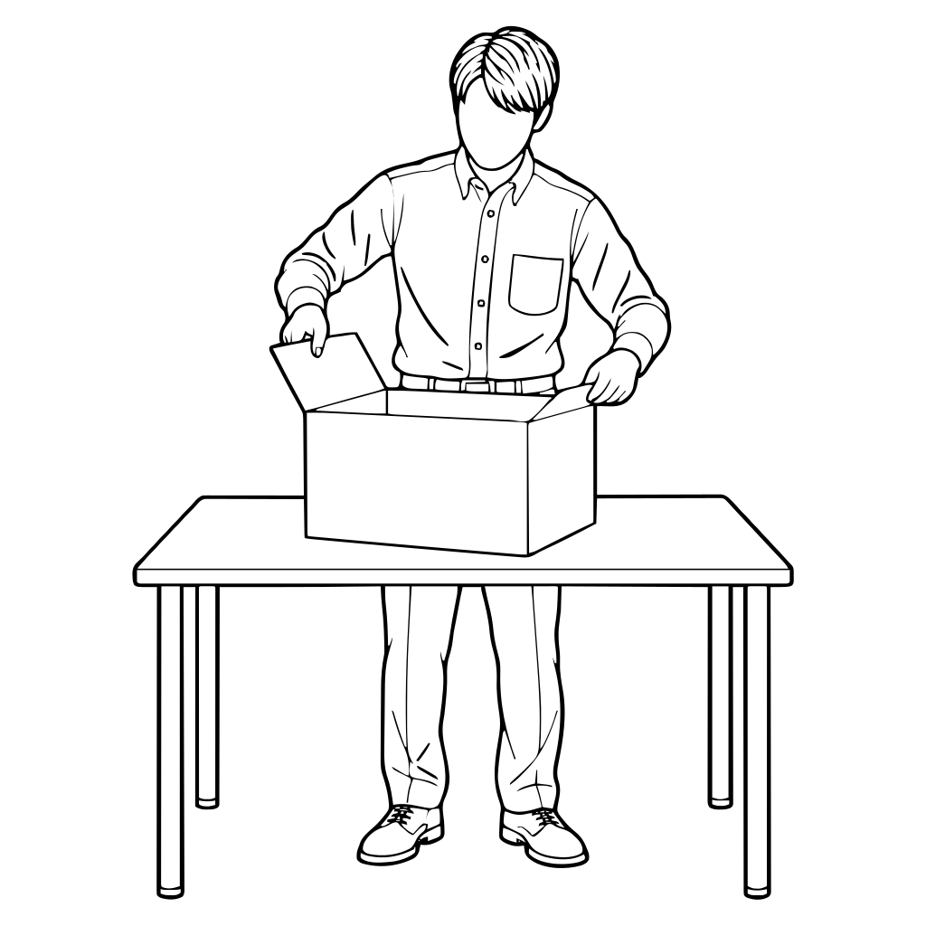 段ボール箱を組み立てるのイラスト（線画）