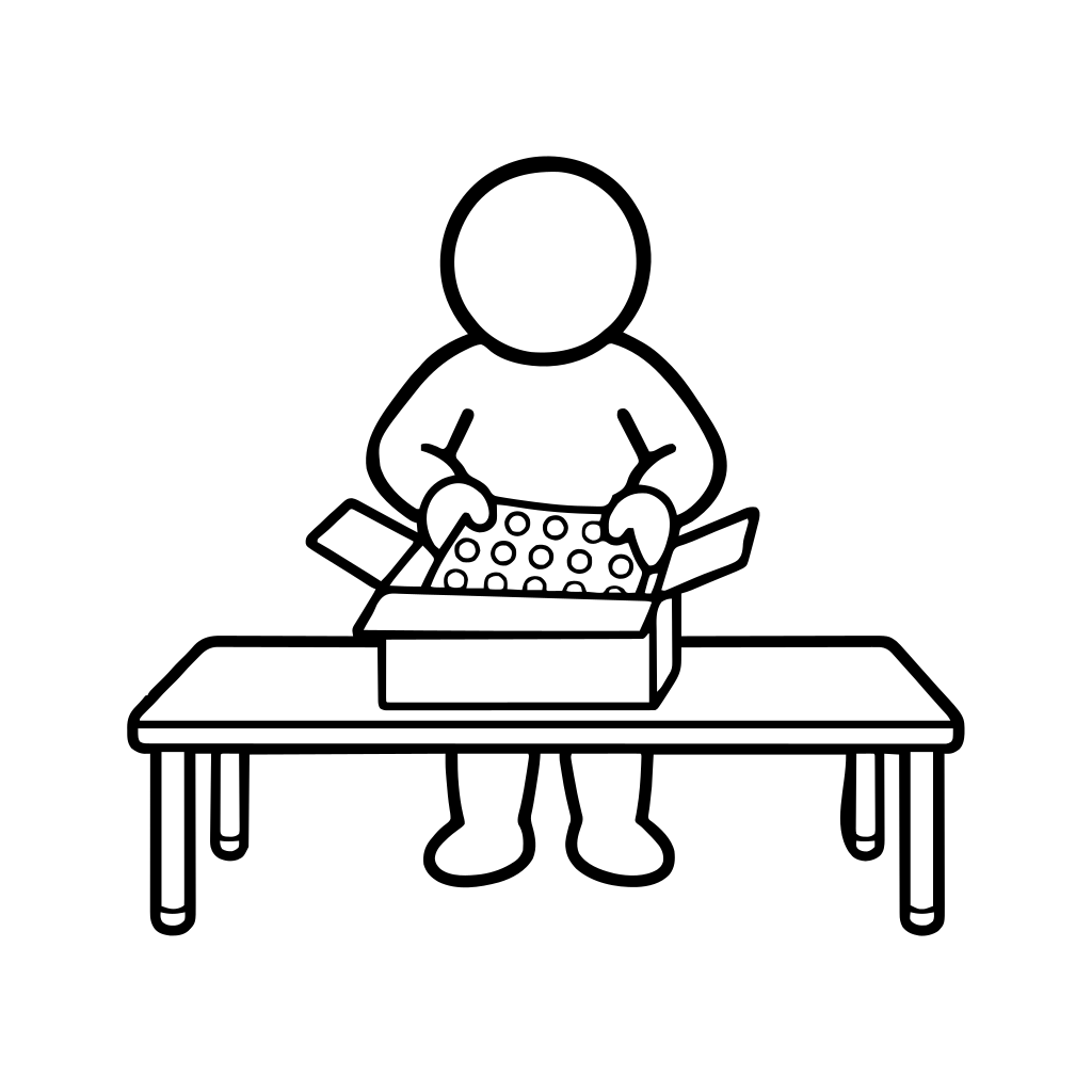 箱に緩衝材を入れるのイラスト（丸みのあるデフォルメ）