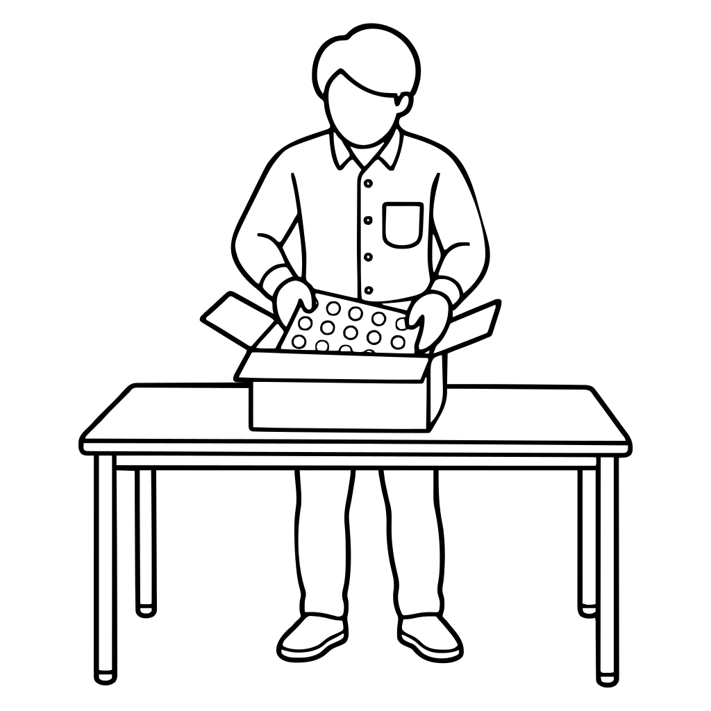 箱に緩衝材を入れるのイラスト（シンプル）