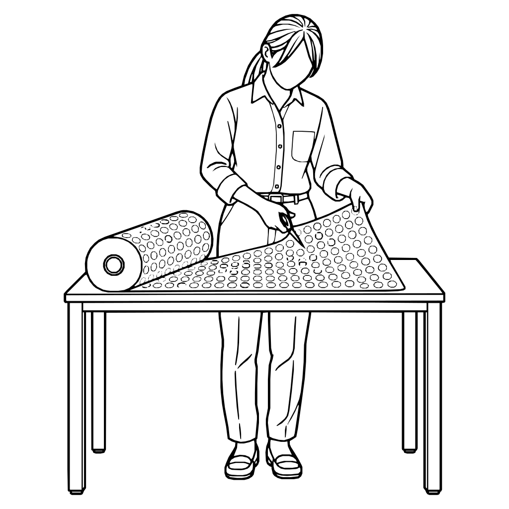 緩衝材を裁断するのイラスト（線画）