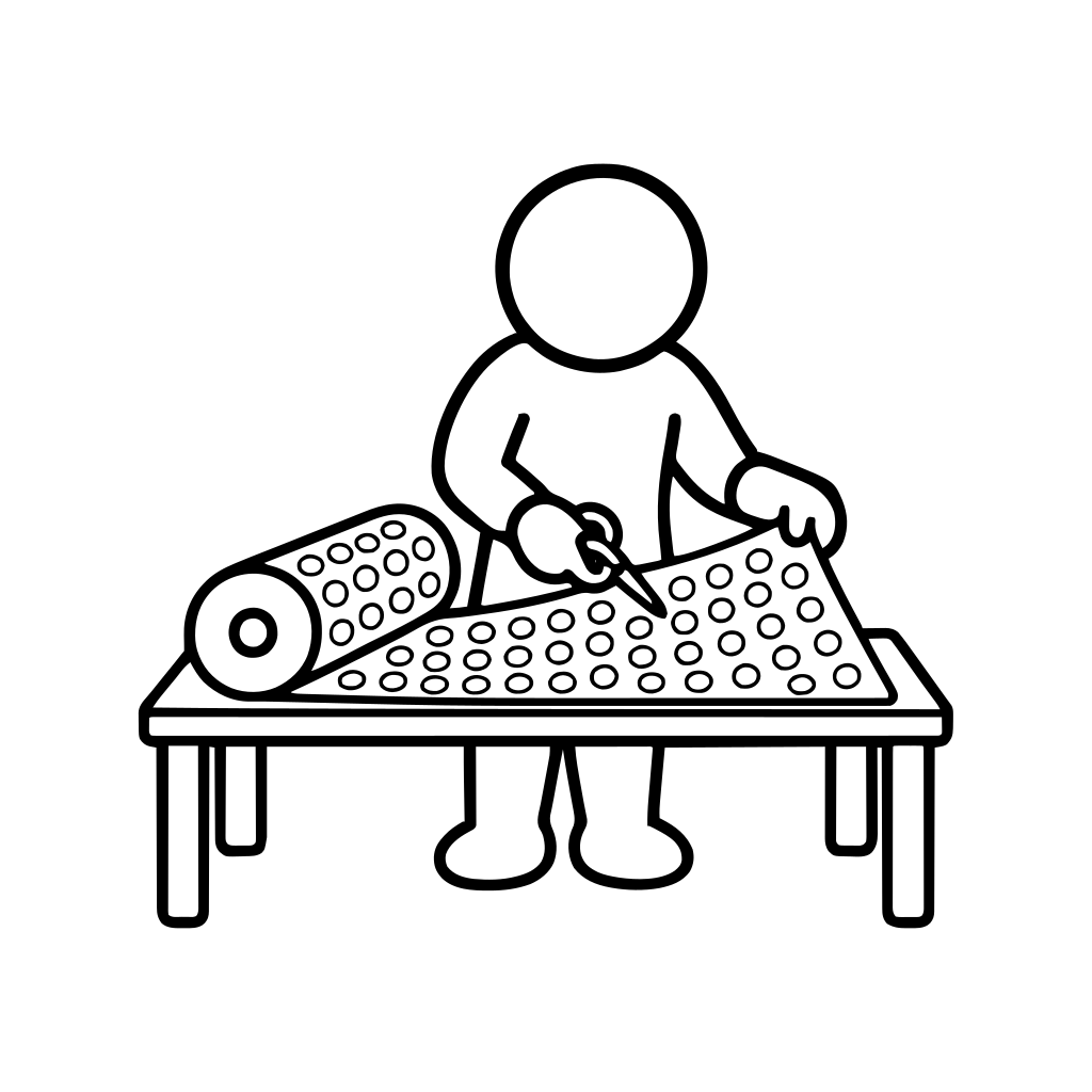 緩衝材を裁断するのイラスト（丸みのあるデフォルメ）