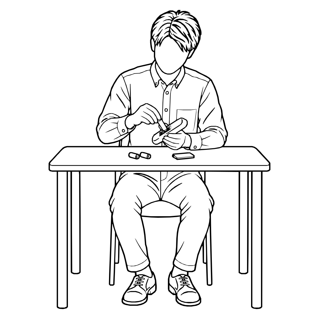 機器の電池を交換するのイラスト（線画）